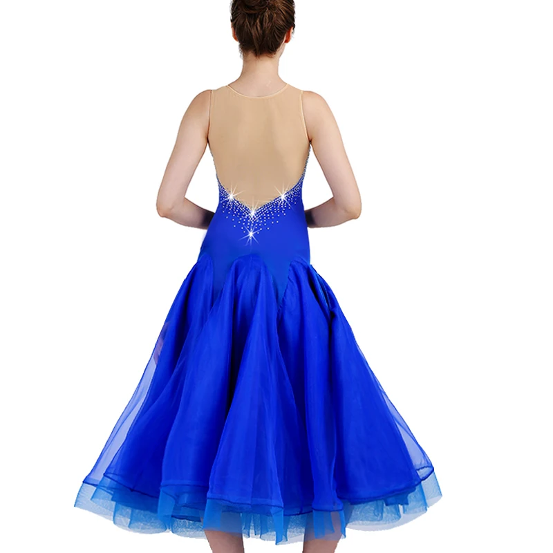 Бальных танцев конкуренции платья девушку вальс Королевский Синий Стандартные Бальные платья