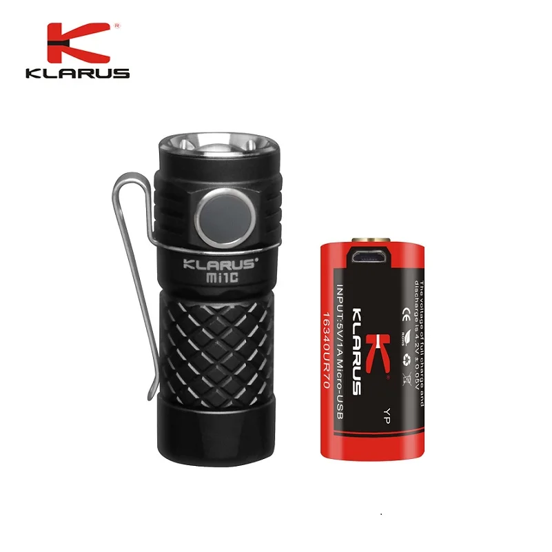 

KLARUS Mi1C LED Flashlight CREE XP-L HI V3 max. 600 lumens + 16340 Li-ion rechageable Battery small size torch for EDC