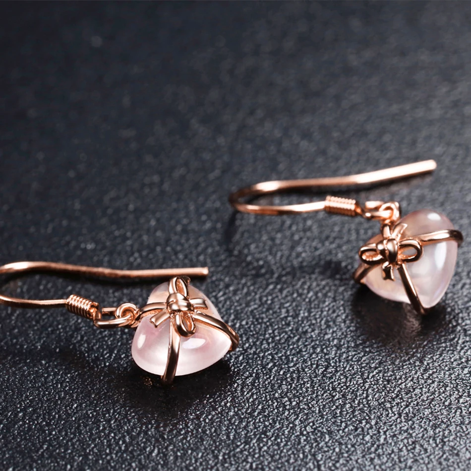 ALLNOEL Heart Rose Quartz Women's Earrings  925 Sterling Silver Gold Plated Drop Earring Natural Gemstone Fine Jewelry For Girl  (8)