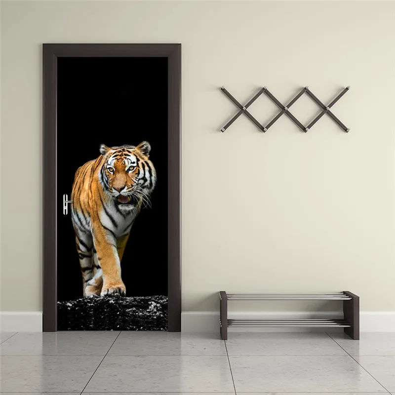 Тигровая дверь стикер s дом гостиная дверь животное Наклейка на стену украшение Наклейки