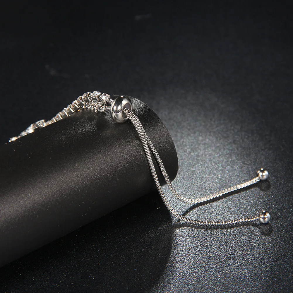 Круглые синие циркониевые браслеты с серебряными кристаллами регулируемый браслет-цепочка для женщин Подарки