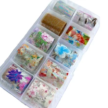 10 цветов, фольга для дизайна ногтей, нужен клей, 10 шт, разные голографические цветы, звездная Фольга для ногтей, 10 листов для дизайна ногтей, изделия из смолы