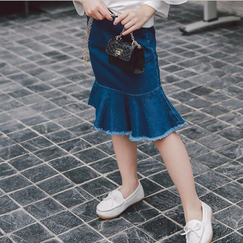 Promo Kids denim Skirt Flower girls Mermaid skirt 2 7y toddler girls