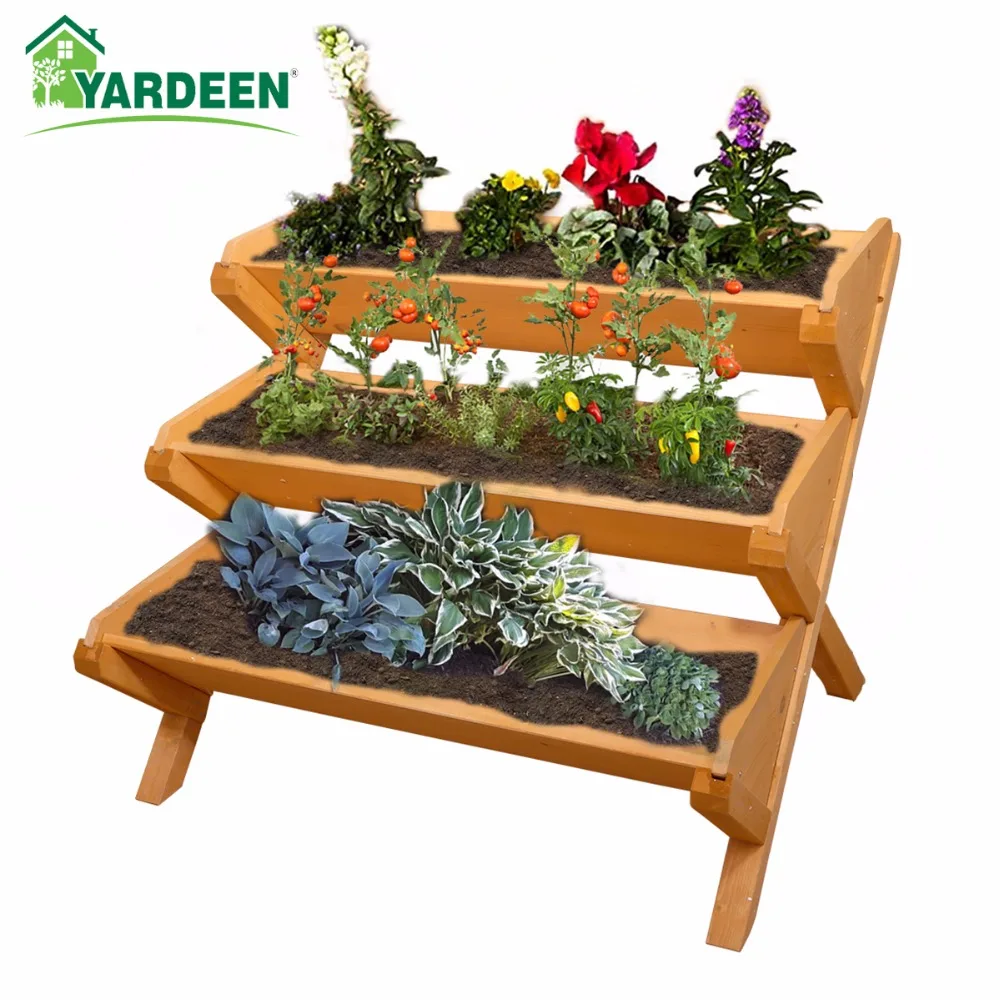 Yardeen Wooden Plant Stand Raised Vegetable Garden Bed Easy Grow Patio