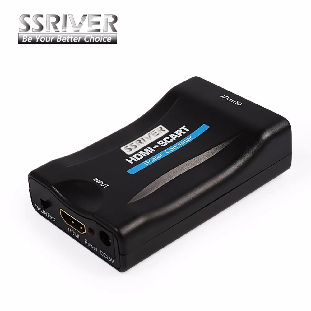 SSRIVER HDMI to Scart Video Audio Upscale Converter AV Signal Adapter PAL/NTSC for Blu-Player PS4 DVD TV with SCART Interface |