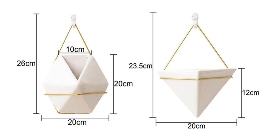 Шестигранная подвесная корзина, скандинавский геометрический белый керамический настенный цветочный горшок, гидропоника, семейное растение, украшение для дома в горшках