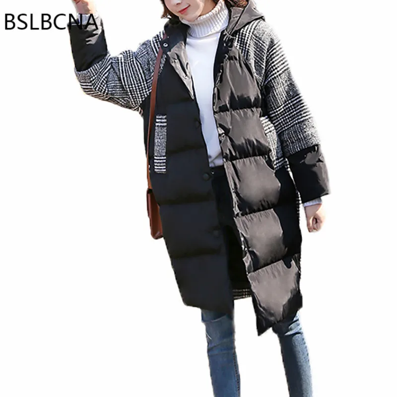 

2019 New Casual Plaid Winter Coat Women Korean Style Plus Size Vintage Parka Feminina Outerwear Warm Long Cotton Jacket A122