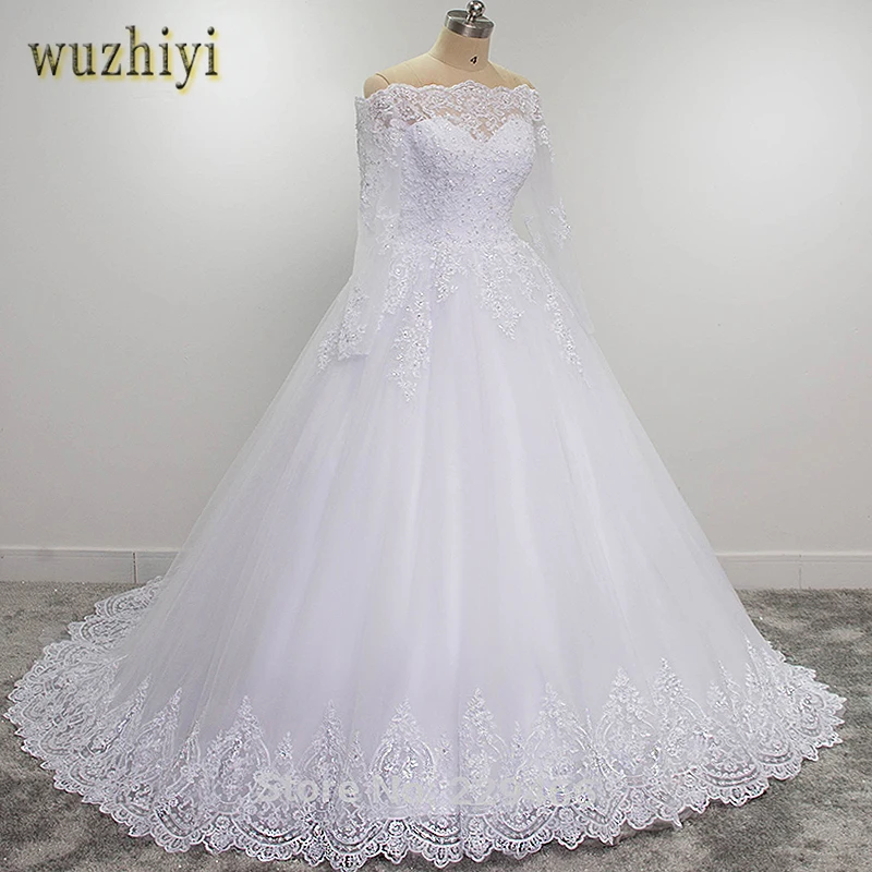 Wuzhiyi vestidos de novia, длинный рукав, качественное платье, бальное платье,, casamento, кружевное свадебное платье, плюс размер, trouwjurk