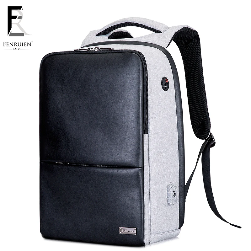 FRN многофункциональный usb зарядка для мужчин 1" рюкзак для ноутбука для подростков модный мужской кожаный повседневный рюкзак для путешествий водонепроницаемый