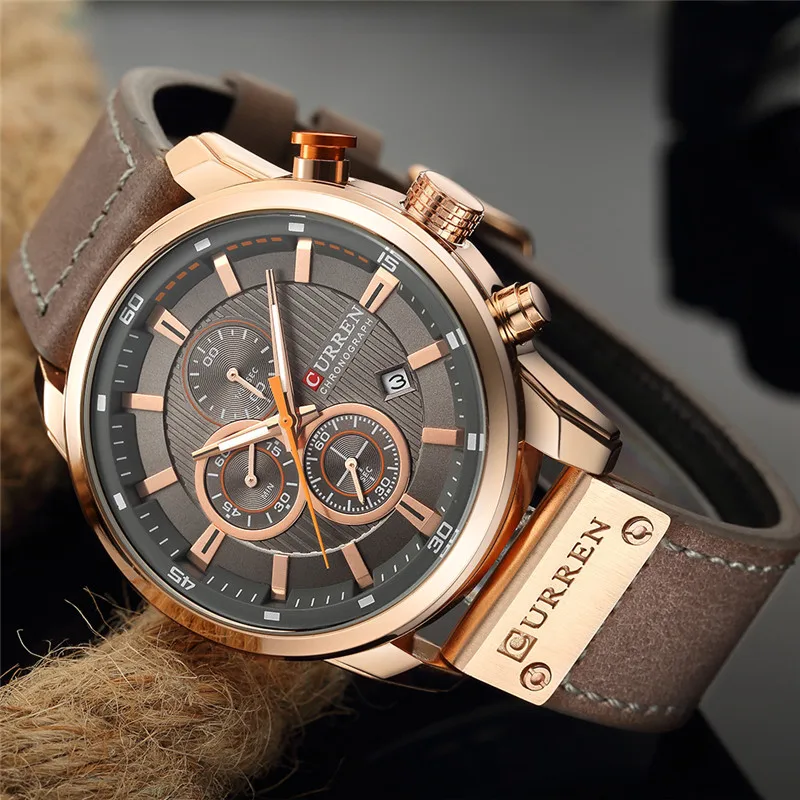 CURREN Мужские часы Топ бренд класса люкс модные повседневные водонепроницаемые Хронограф Дата натуральная кожа спортивные военные мужские часы 8291