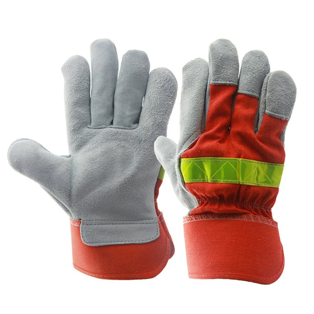 Leather Work Glove Fire Gloves Flame-retardant Wear-resistant safety Gloves Heat Resistant equipment with Reflective Strap