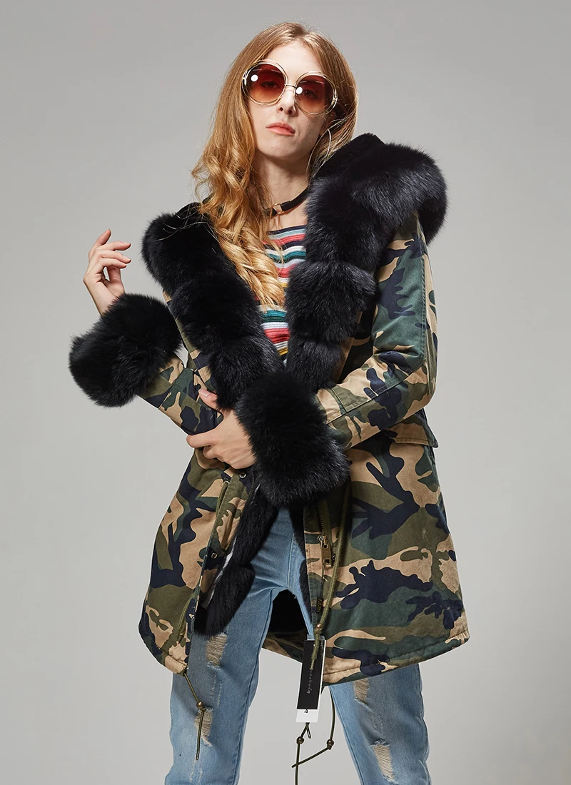 MAOMAOKONG камуфляжная зимняя куртка женская верхняя одежда толстые парки натуральный Лисий меховой воротник пальто