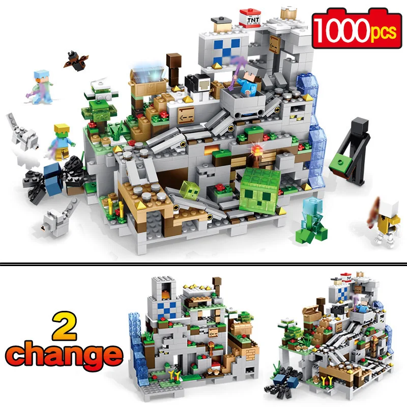 

New My world Model Building Blocks Compatible LegoINGLYS Minecraft The Mountain Cave With Elevator Bricks Toys For Children