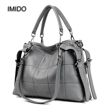 

IMIDO Europe Large Capacity Genuine Leather Bags Ladies Real Leather Sheepskin Bag Women Handbags Tote Quality Grey bolsa HDG013