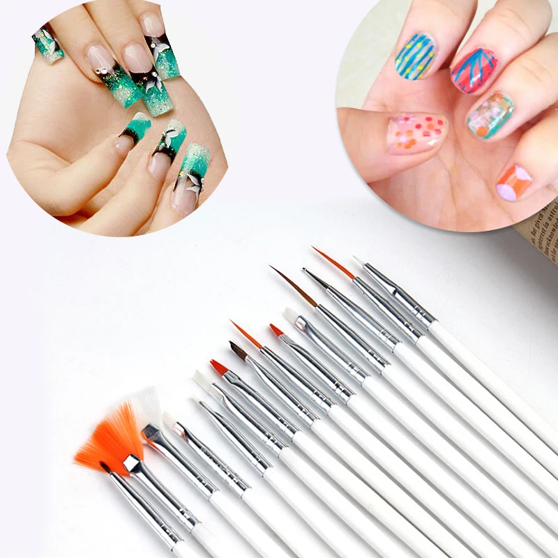 Hot Sale 15pcs /set Nail Art Brushes White Decorations Gel Painting Pen Nail Brush, Professional
