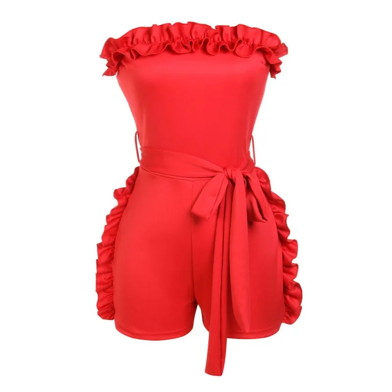

2019 Women Beach Bohemian Bodycon Romper Backless Sleeveless Sexy Bodysuit Slim Ruffles Strapless Short Jumpsuit