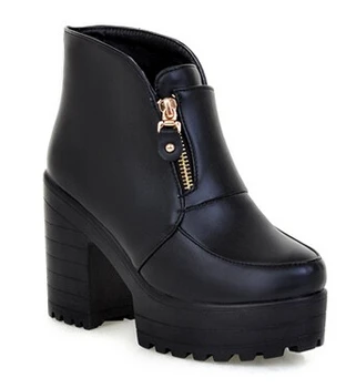 

Womens Punk Ankle Boots Chunky Heels Platform Side Zip Leather Moto Shoes Woman High Heel Thick Heel Platform Motrocycle Boot