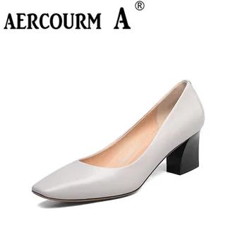 

Aercourm A 2017 Women Cowhide Shoes Spring Autumn Genuine Leather Party Shoes Lady Shallow Mouth High Heels Wedding Shoes H827
