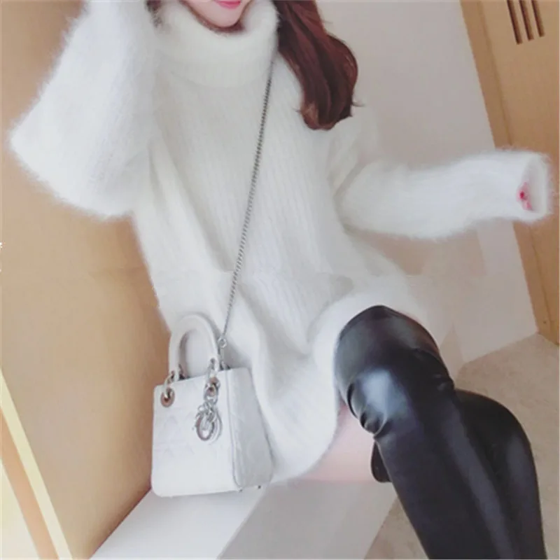 

New genuine mink cashmere sweater women long cashmere pullovers knitted pure mink jacket thickr free shippingM1013