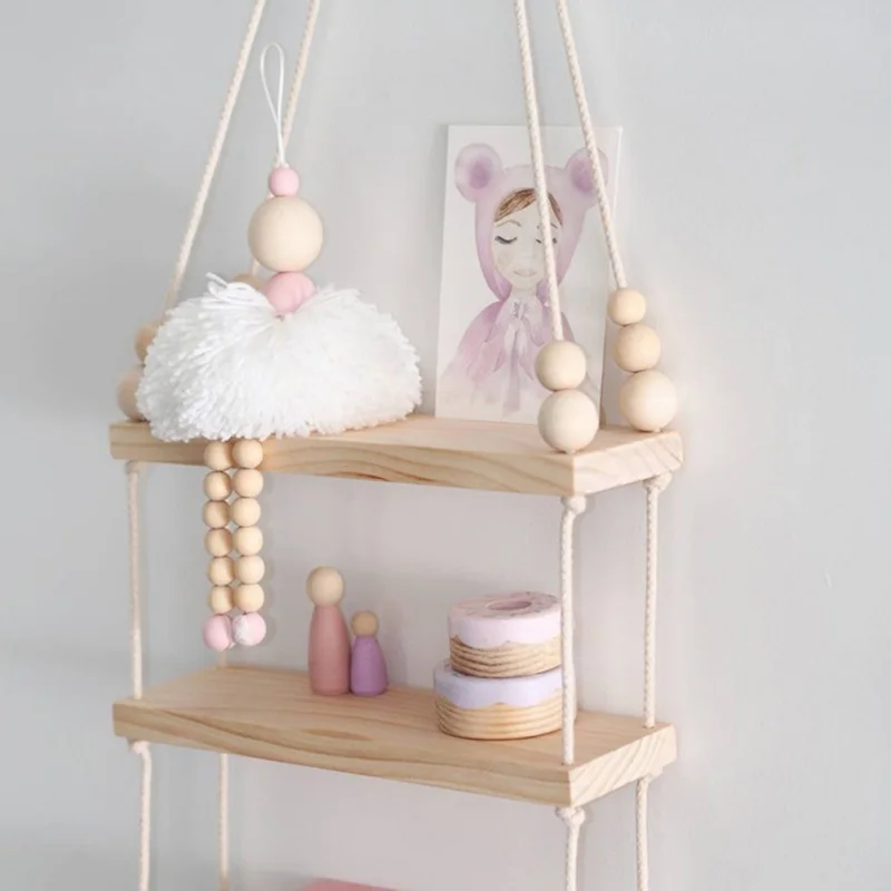 

Nordic Style Wooden Beads Baby Room Ornament Moon Shape Hanging Decoration Kid Cot Tent Wall Hanging Decor Photography Props