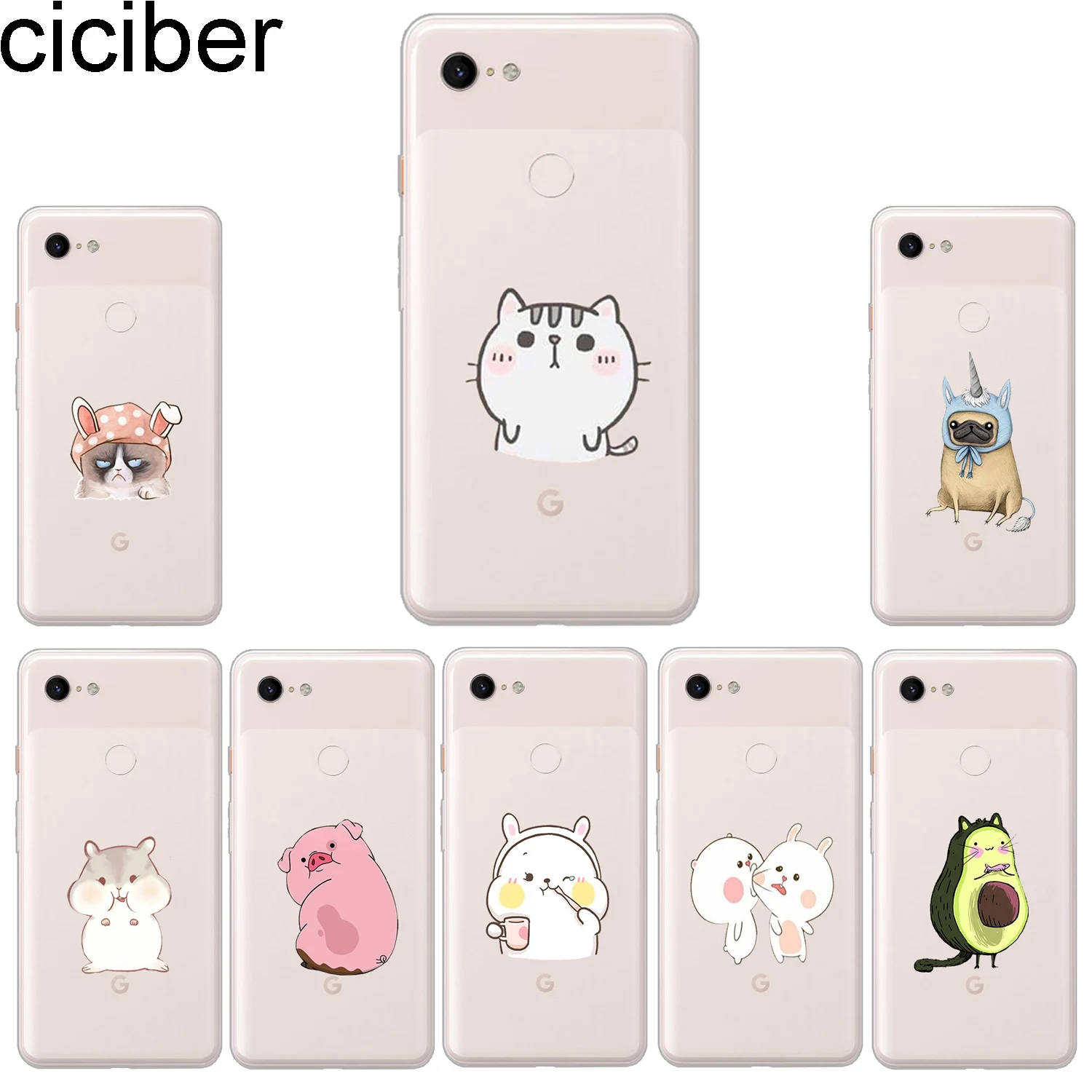 ciciber New Fashion Phone Cases For Google Pixel 3 2 XL Case Soft TPU Back Cover for 3XL 2XL Cartoon Animal Cat Pig Fundas |