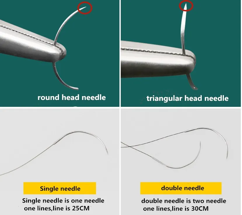 Makeup tools/accessories Suture needle microsurgery nylon monofilament wire round head needle double needles 10pc/set