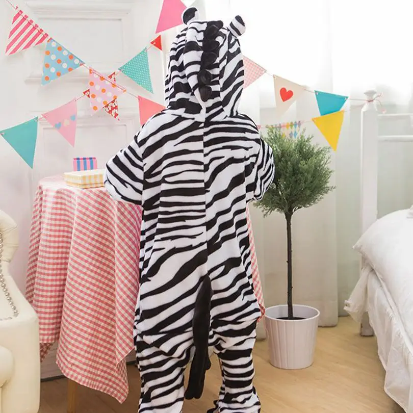 Beste Zebra Pyjama Pak Voor Kids Animal Onesie Winter Warm Flanel Nachtkleding Hooded Anime Kigurumi Cosplay Kostuum Party Leuke Fantasie