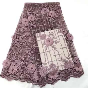 

Wholesale Nigerian Lace Fabrics For Wedding 2018 African French Handwork Bead Lace Trim High Quality 3D Flower Lace Fabrics