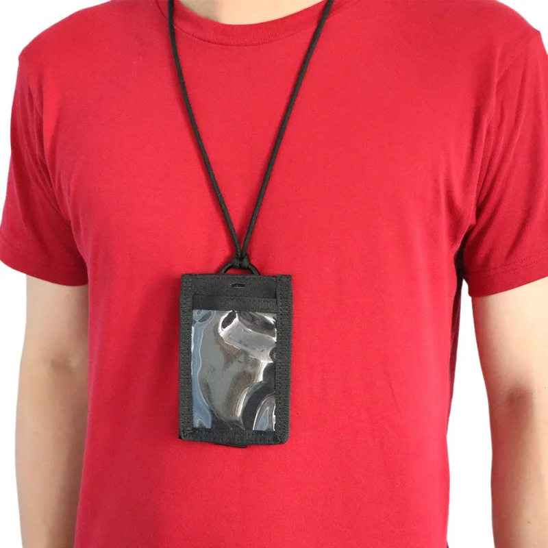 Soporte táctico para tarjetas de identificación de entusiastas militares con soporte de insignia con cordón de cuello negro organizador de bolsas para correr
