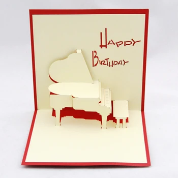 

Piano birthday card /3D kirigami postcard/ handmade greeting gift cards happy birthday day Free shipping