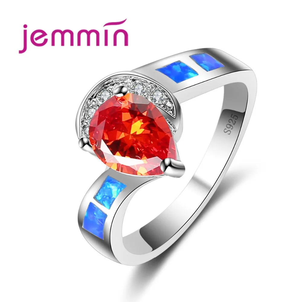New Arrival Blue Fire Opal Rings with Red Stone For Women Men 925 Sterling Silver Wedding Engagement Ring Anillos | Украшения и