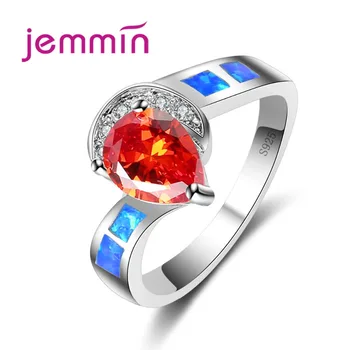 

New Arrival Blue Fire Opal Rings with Red Stone For Women Men 925 Sterling Silver Wedding Engagement Ring Anillos