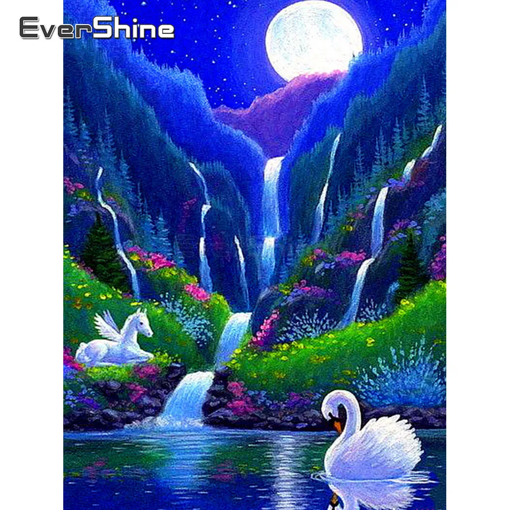 EverShine 5D алмазов картина пейзаж картины Стразы Лебедь вышитые алмазами водопада