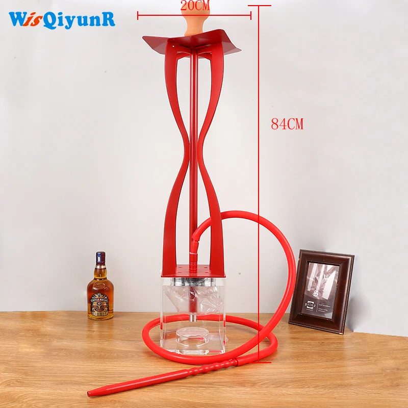 

WisQiyunR Hot sale of beautiful hookah Shisha with hourglass shape bottle,single silicone hose and remote control LED light