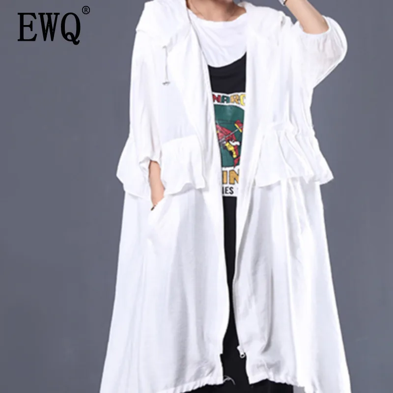 

[EWQ] 2019 Spring Summer New Pattern Casual Style Knitted Three Quarter Sleeve Length Long Hooded Collar Skirt Type Dress AF342
