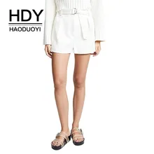 HDY Haoduoyi Femme летние стильные элегантные офисные женские простые плиссированные шорты с поясом и карманами на завязках, повседневные прозрачные белые шорты
