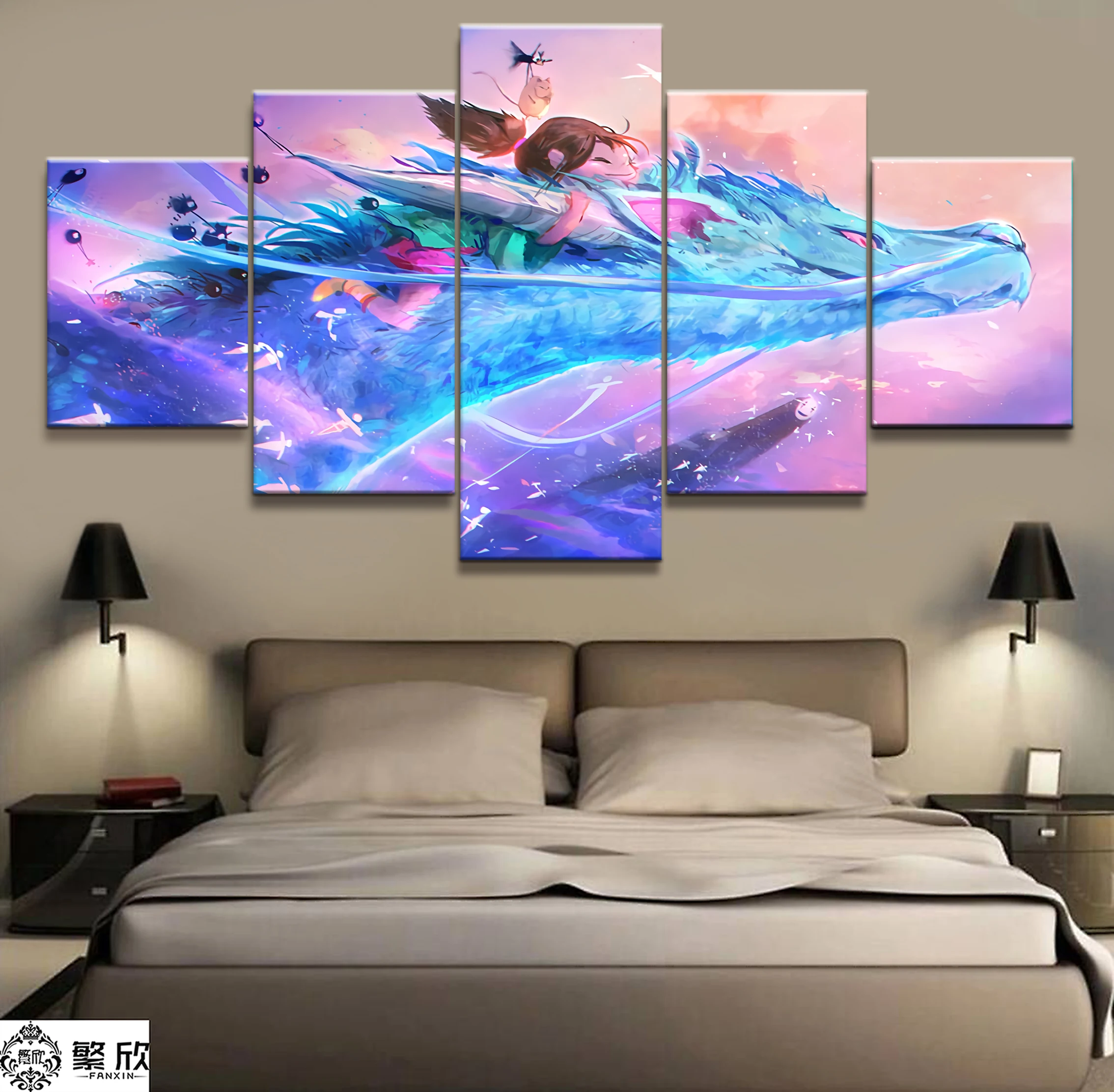 

Home Decor Modular Canvas Picture 5 Piece Spirited Away Movie Art Painting Poster Wall For Home Canvas Painting Wholesale