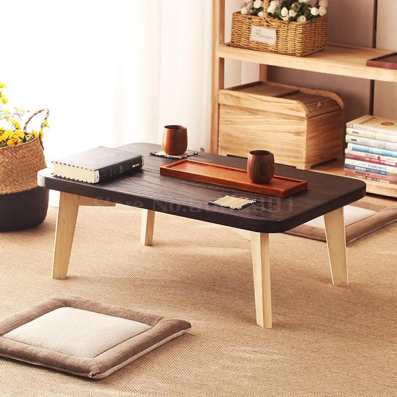 Solid wood coffee table Japanese-style tatami bay window table small table balcony small tea table simple window table - Color: 40x40x30cm 1