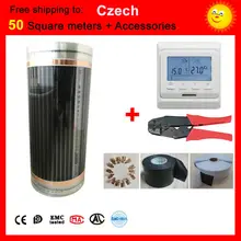 Czech Free shipping 50 Square meter electric Heating film With accessories, AC220V+-10V thermostat control underfloor heating