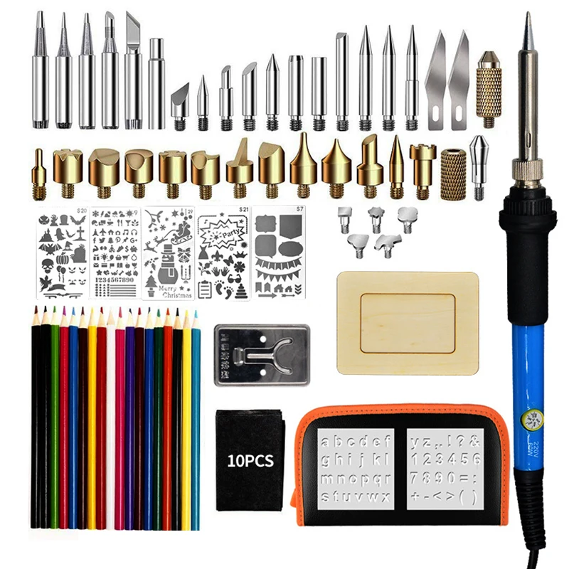 60w electric iron set 79 pieces of adjustable temperature burning brush Engraving iron branding brush set