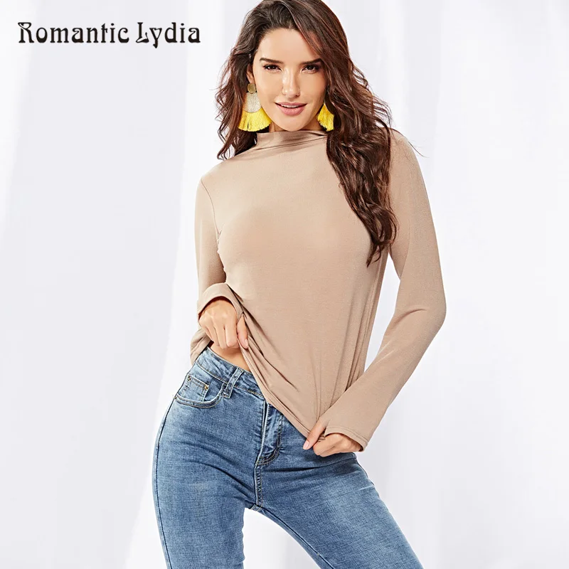 

Warm Slim Basic Shirt Female Tees Women Soild Top Long Sleeve T Shirt Cotton Elastic Knitted Turtleneck Tops For Women 2018