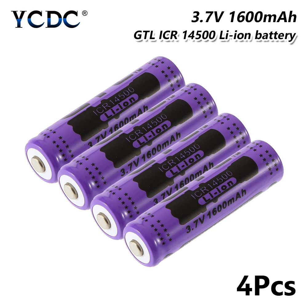 

1/2/4/6 Pieces Durable High Performance ICR 14500 1600mah 3.7v Volt Rechargeable Li-ion Cell 14500 Rechargeable Batteries