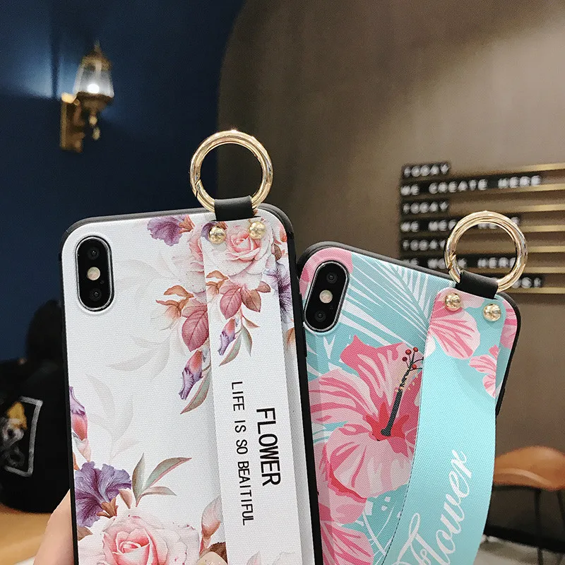 Милые цветы с подставкой Чехол для Samsung S10 Plus S9 S8 Note 10 9 8 ремешок на запястье кольцо