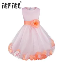 Детское платье для девочек с цветочными лепестками Малышка-подружка невесты Элегантное платье Пышное свадебное платье невесты из тюля Формальное праздничное платье