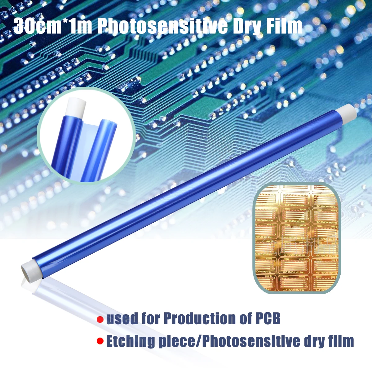 1 Roll Photosensitive Dry Film PCB Board Circuit Production Photoresist Sheets 30cmX1M for DIY Hole Covering Etching Plating