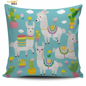 

HUGSIDEA Cute Alpaca Pattern Green Cushion Cover Home Decorative Square Throw Pillowcase for Sofa Chair Seat Cozy Pillow Cover