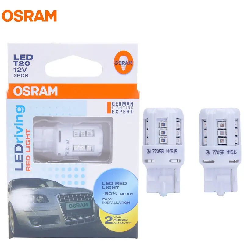 

OSRAM LED T20 7705R 12V 3W W21W 7440 Red Color LEDriving Standard Car Side Marker Bulbs Turn Signal Light 80% Energy Saving Pair