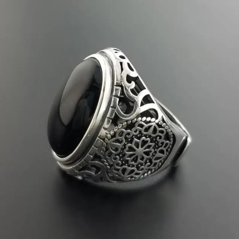 Real Solid 925 Sterling Silver Black Ring Men Vintage Hollow Flowers Rings Open Natural Onyx Stone Large Oval Shape Male Jewelry
Real Solid 925 Sterling Silver Black Ring Men Vintage Hollow Flowers Rings Open Natural Onyx Stone Large Oval Shape Male Jewelry