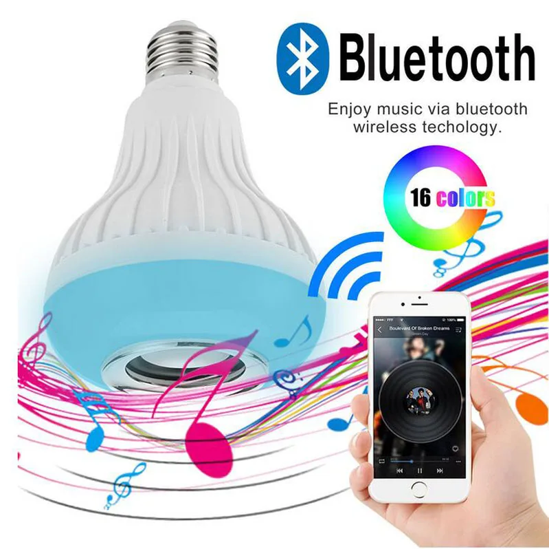 E27 Smart RGB Беспроводной Bluetooth Динамик лампа Музыка Воспроизведение затемнения светодиодный RGB Музыка лампа с 24keys дистанционного управление