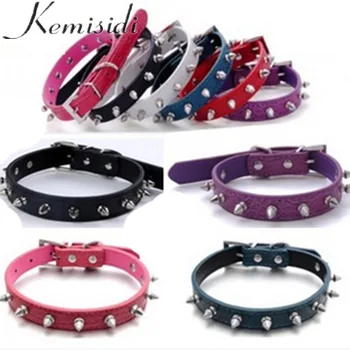 

KEMISIDI Adjustable Pets Collars Crocodile Individual Single Row Bullet Studded Dog Collar Leather Basic Collars For Small Dogs